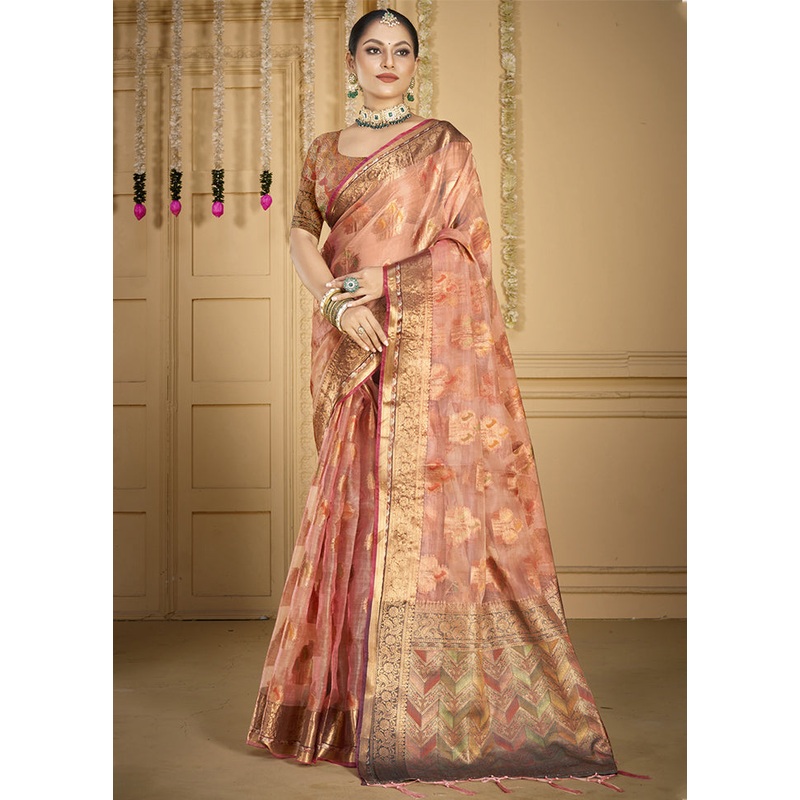Pink Organza Saree With Blouse Piece - JD986603865