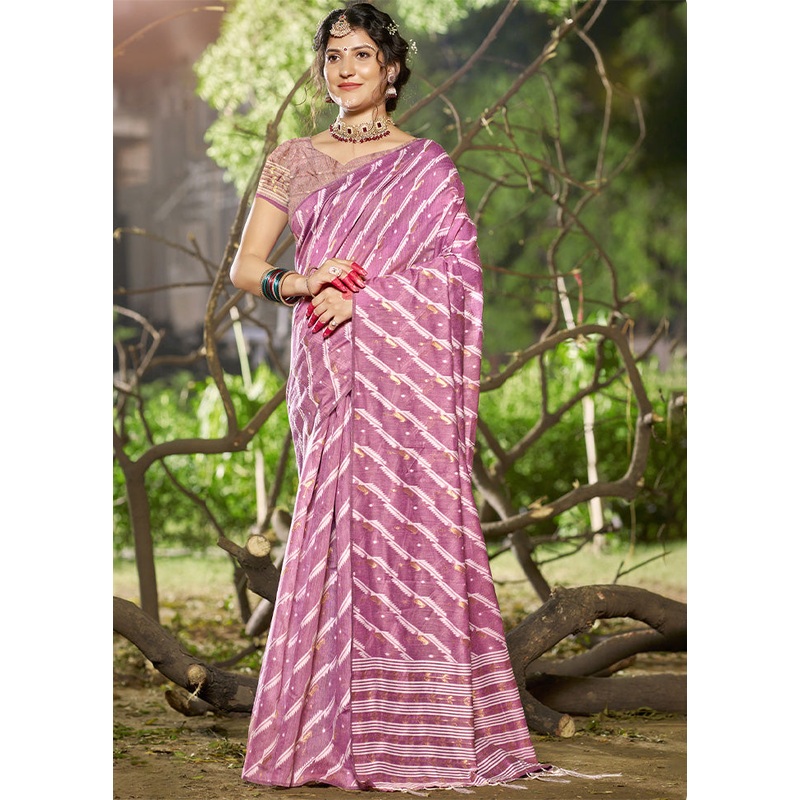 Purple Cotton Saree With Blouse Piece - JD986603860