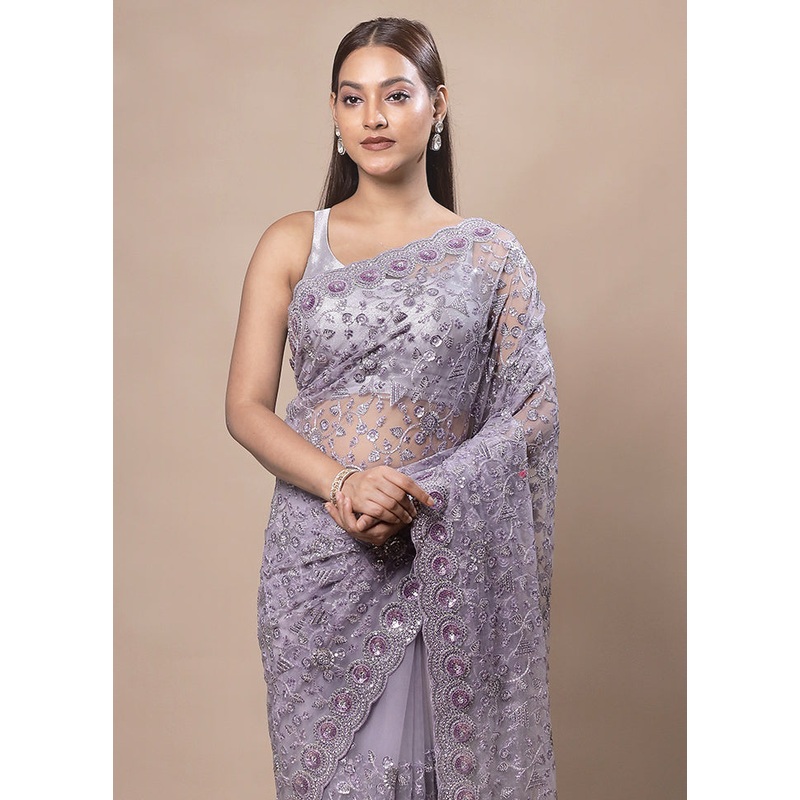 Purple Handloom Tissue Pure Silk Saree With Blouse Piece - JD986603739
