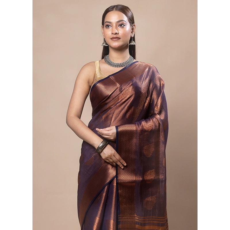 Purple Tissue Silk Saree With Blouse Piece - JD986603736