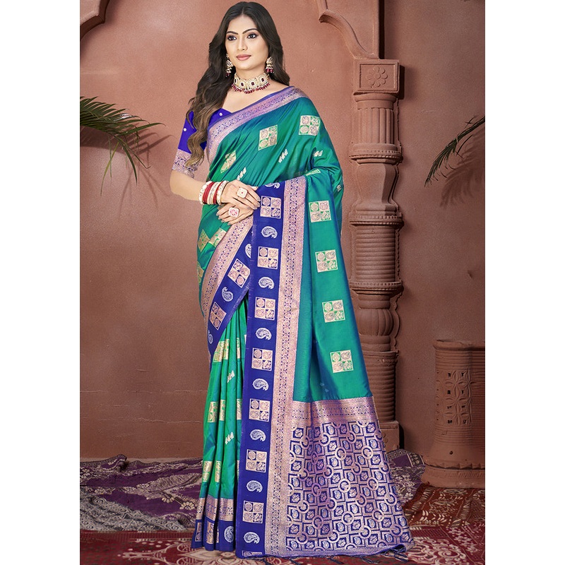 Rama Dupion Silk Saree With Blouse Piece - JD986603858