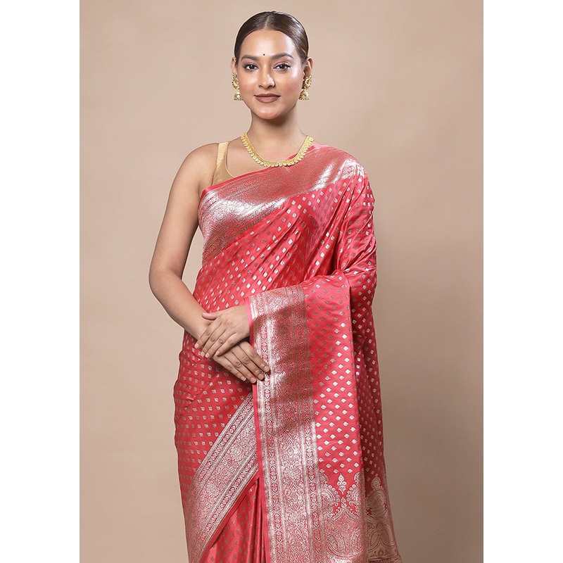 Red Banarasi Silk Saree With Blouse Piece - JD986603735