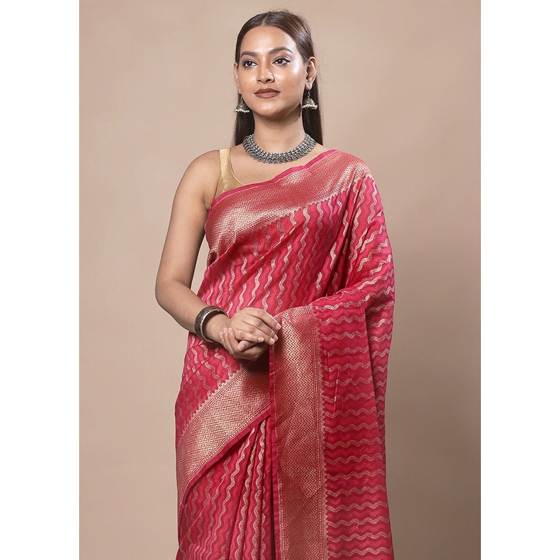 Red Kora Silk Saree With Blouse Piece - JD986603729