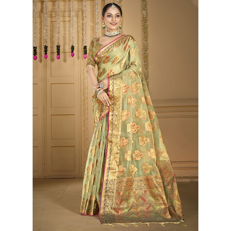 Sea Green Organza Saree With Blouse Piece - JD986603845