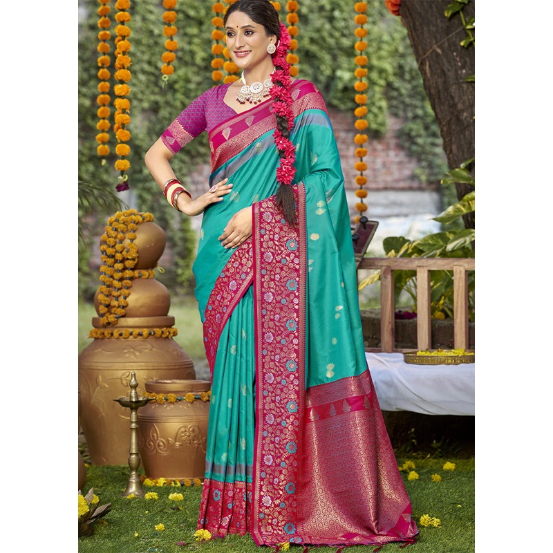 Sky Blue Dupion Silk Saree With Blouse Piece - JD986603840