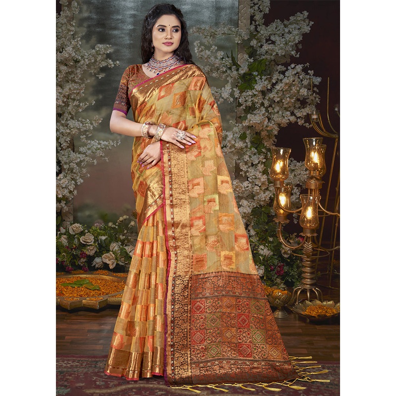 Teal Chanderi Silk Saree With Blouse Piece - JD986603836