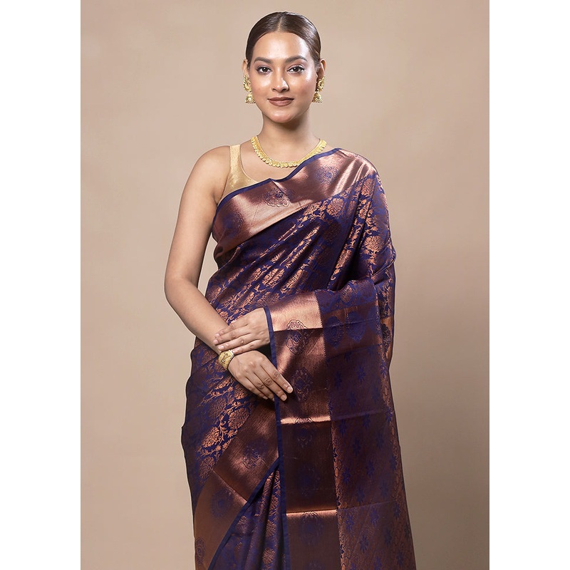 Violet Kanjivaram Silk Saree With Blouse Piece - JD986603724