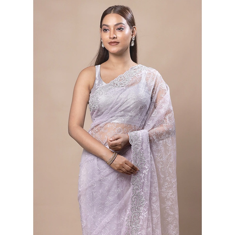 White Silk Saree With Blouse Piece - JD986603722