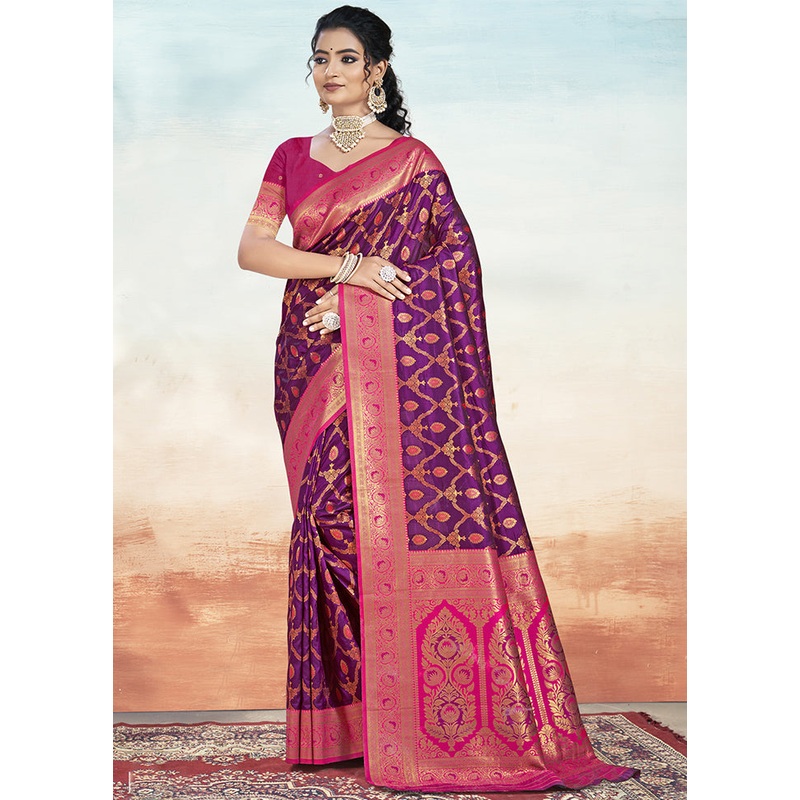 Wine Dupion Silk Saree With Blouse Piece - JD986603827