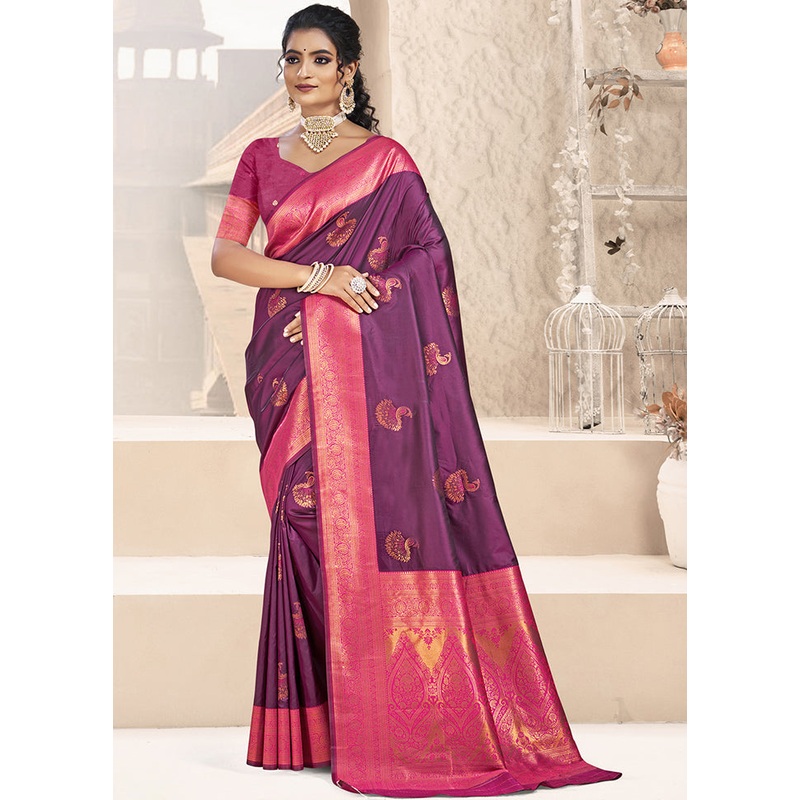 Wine Dupion Silk Saree With Blouse Piece - JD986603828