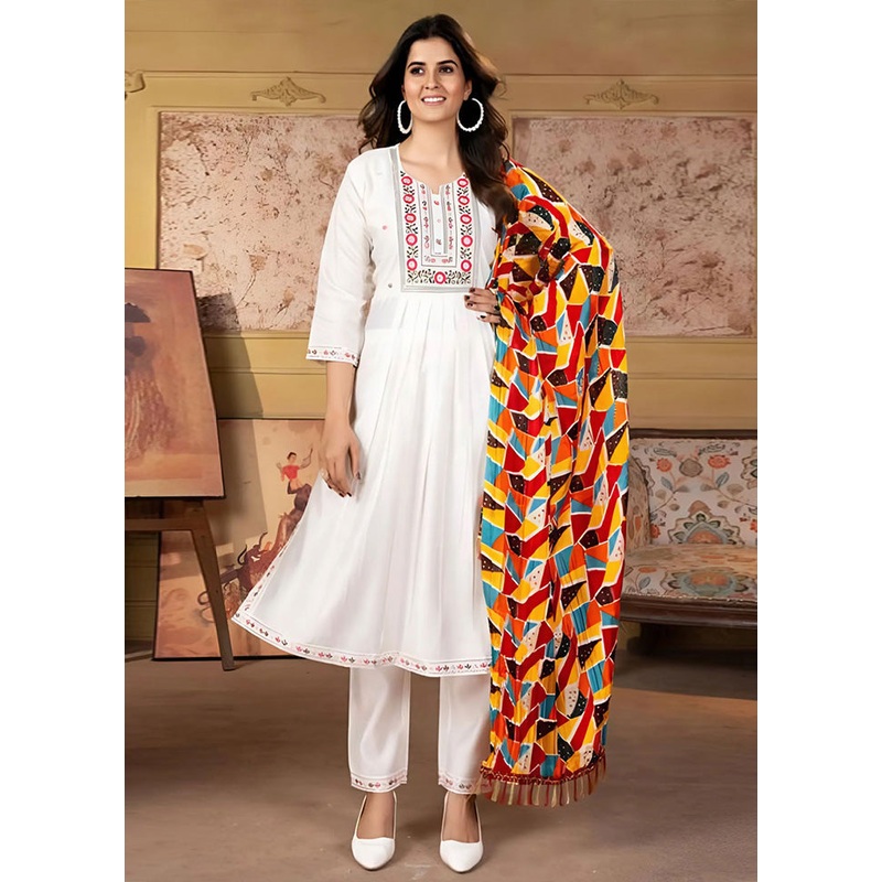 3 Pc White Readymade Viscose Suit Set - JD986603651
