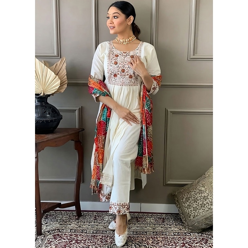3 Pc White Readymade Viscose Suit Set - JD986603652