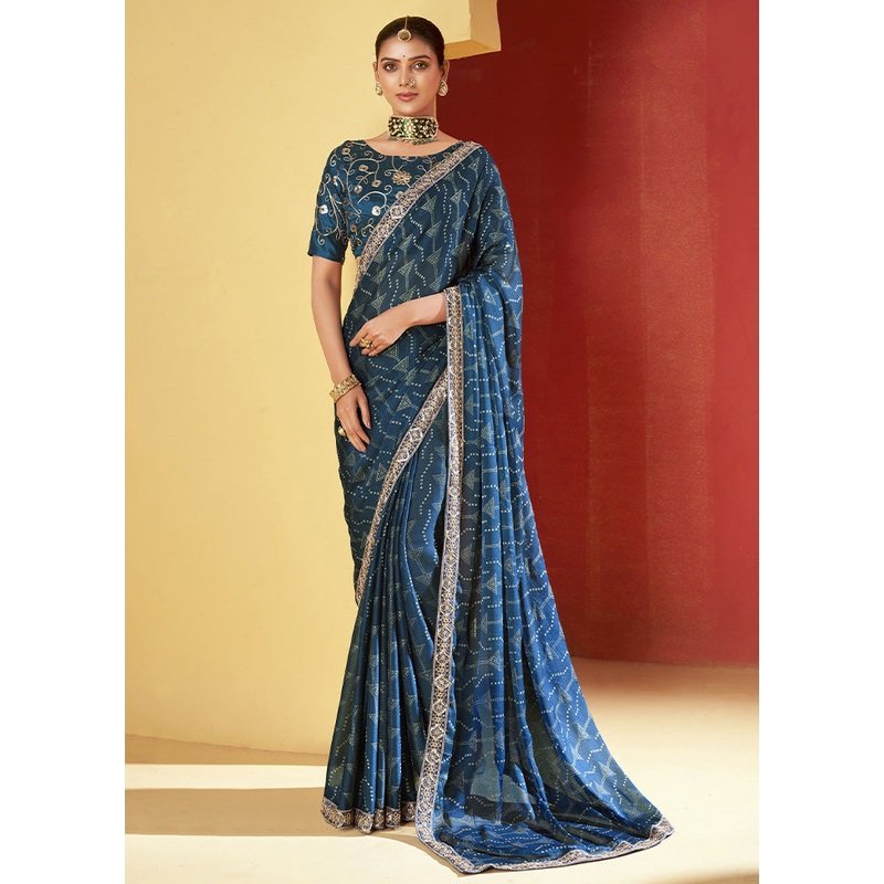 Blue Chiffon Silk Saree With Blouse Piece - JD986603544