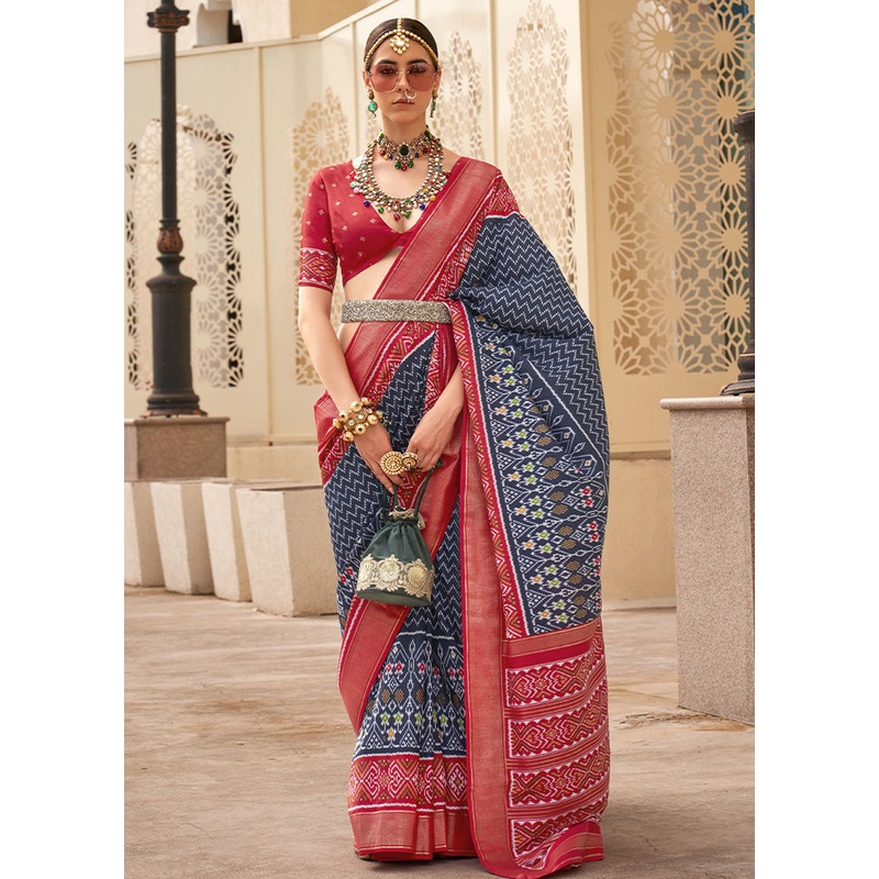 Blue Dupion Silk Saree With Blouse Piece - JD986603543