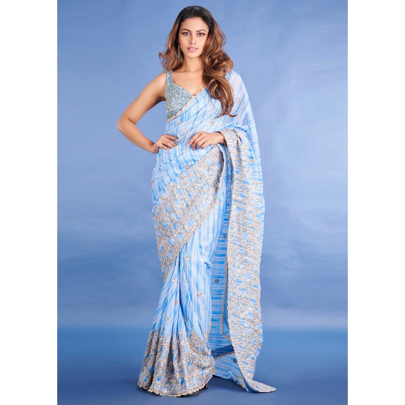 Blue Georgette Saree With Blouse Piece - JD986603641