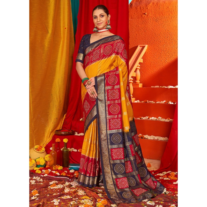 Gold Tussar Silk Saree With Blouse Piece - JD986603535
