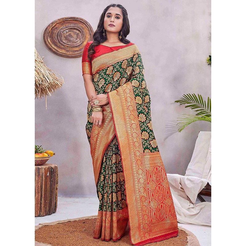 Green Baluchari Silk Saree With Blouse Piece - JD986603534
