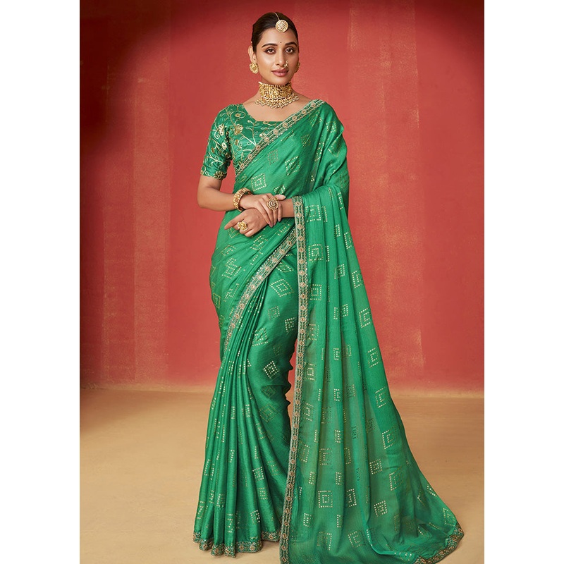 Green Chiffon Silk Saree With Blouse Piece - JD986603528