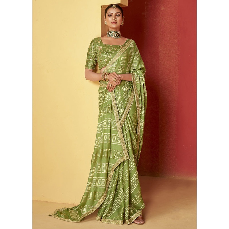 Green Chiffon Silk Saree With Blouse Piece - JD986603529
