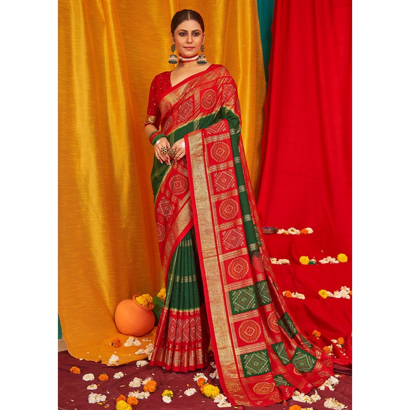 Green Tussar Silk Saree With Blouse Piece - JD986603525