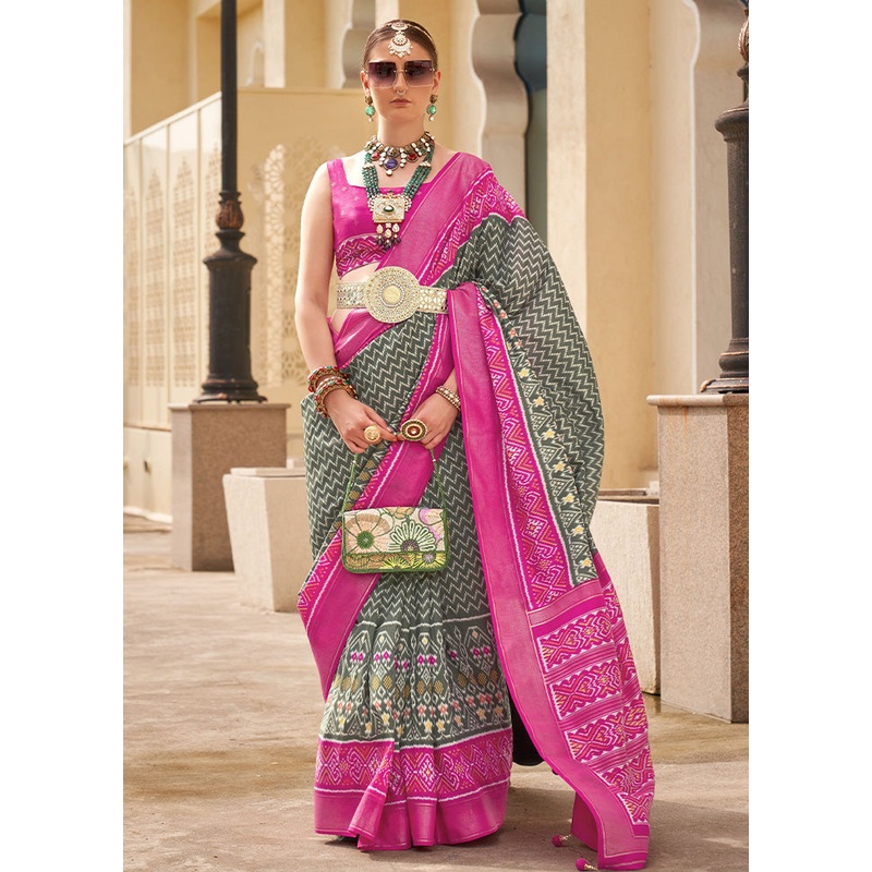 Grey Dupion Silk Saree With Blouse Piece - JD986603524