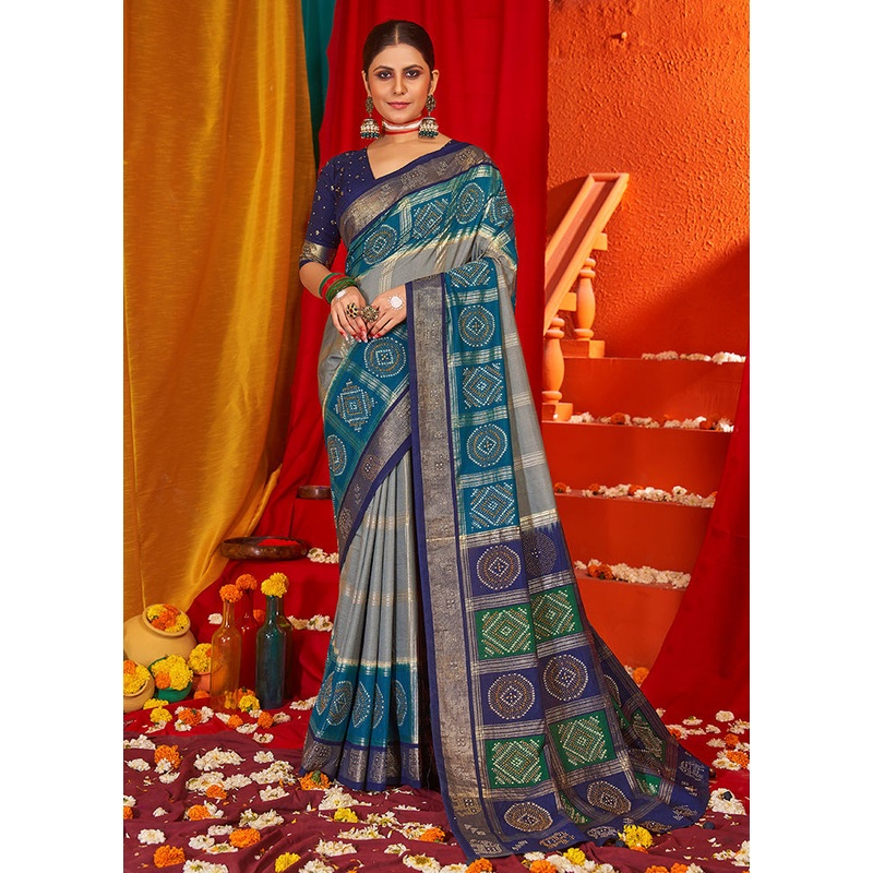 Grey Tussar Silk Saree With Blouse Piece - JD986603521