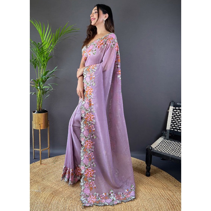 Lavender Spun Silk Saree With Blouse Piece - JD986603636