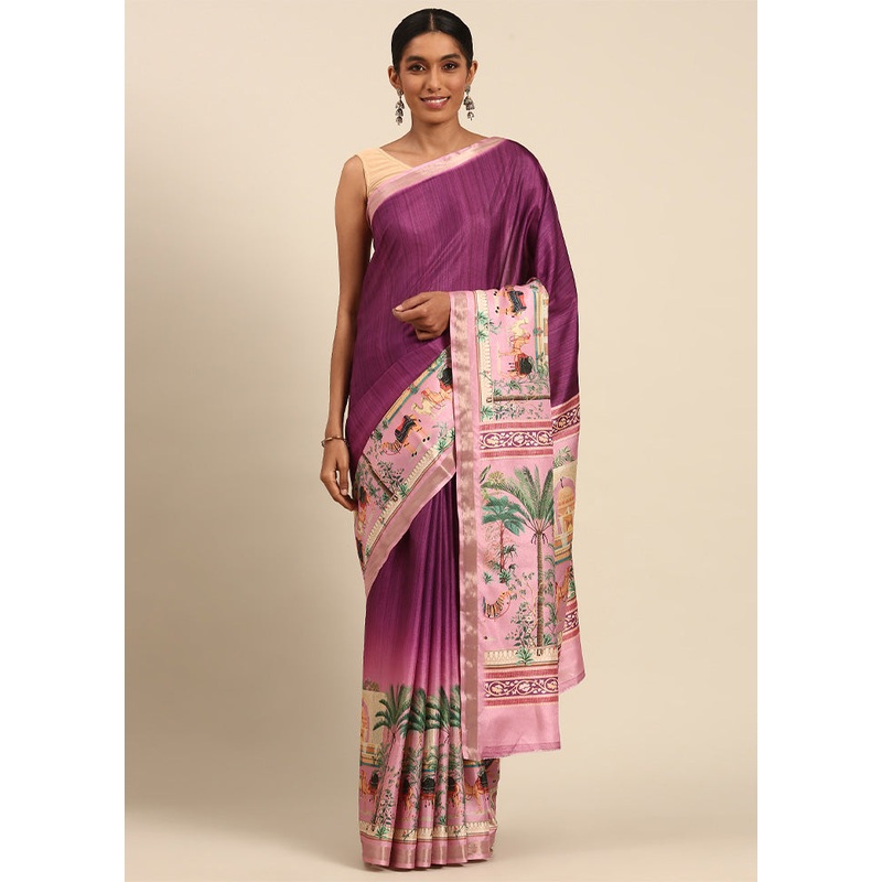 Magenta Cotton Saree With Blouse Piece - JD986603586