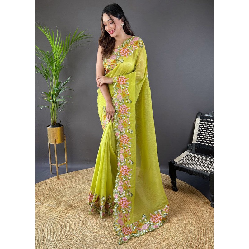 Mehendi Spun Silk Saree With Blouse Piece - JD986603634