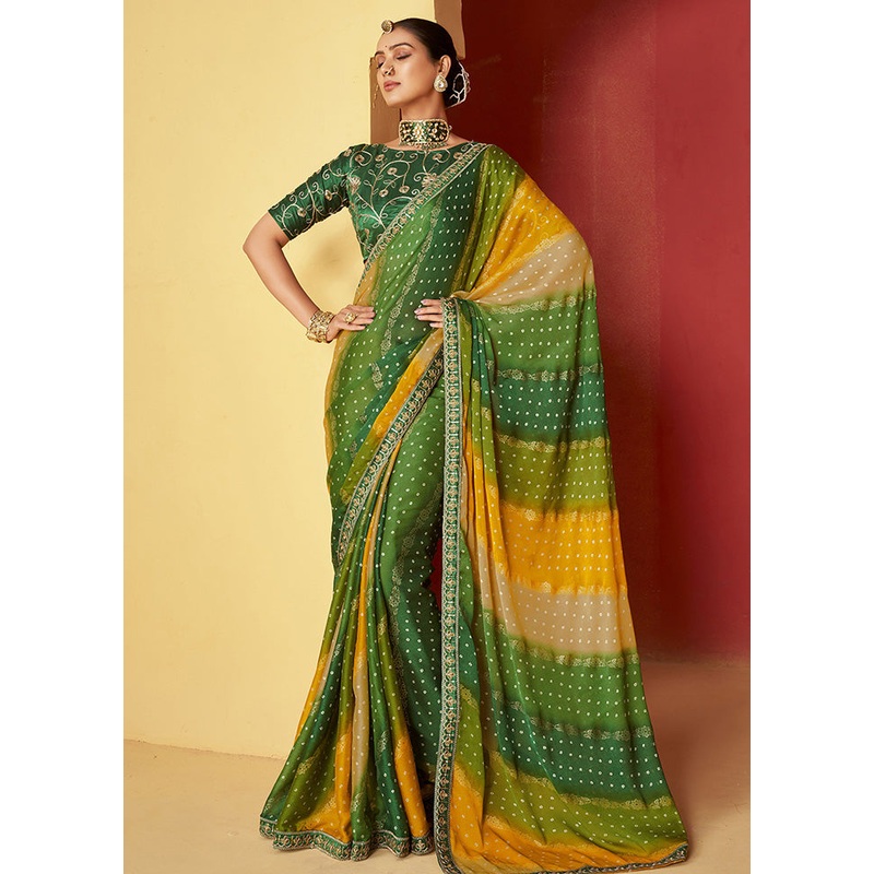 Multicolor Chiffon Silk Saree With Blouse Piece - JD986603517