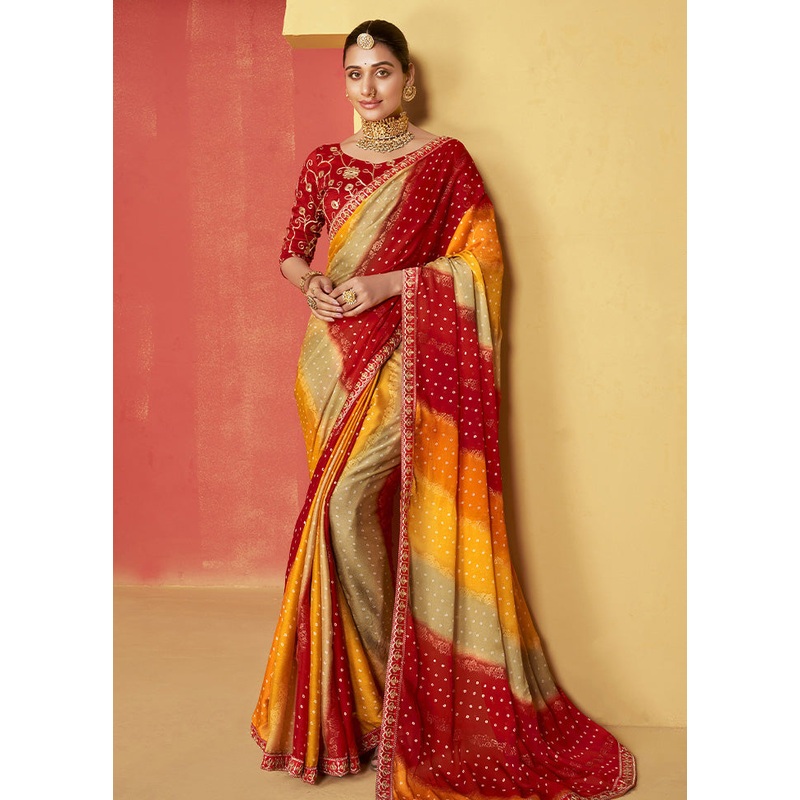 Multicolor Chiffon Silk Saree With Blouse Piece - JD986603518