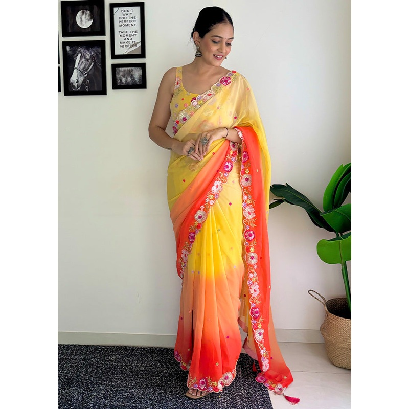 Multicolor Georgette Saree With Blouse Piece - JD986603628