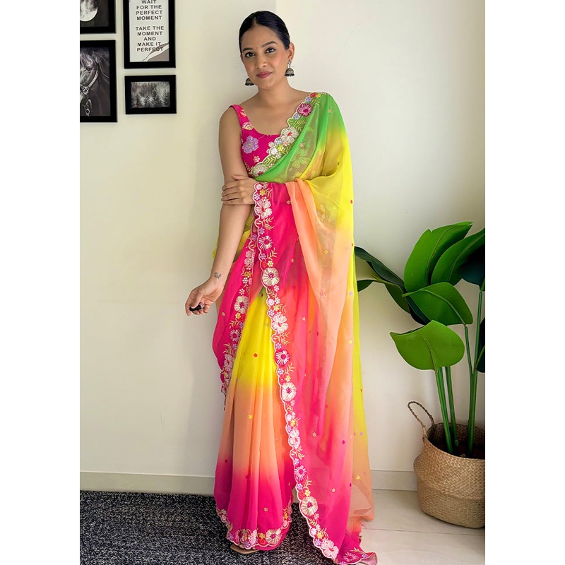 Multicolor Georgette Saree With Blouse Piece - JD986603629