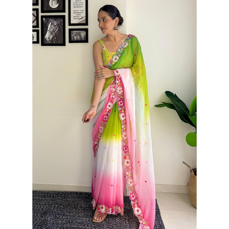 Multicolor Georgette Saree With Blouse Piece - JD986603630