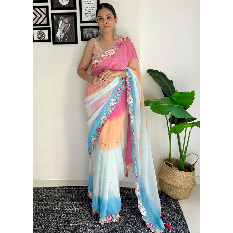 Multicolor Georgette Saree With Blouse Piece - JD986603631