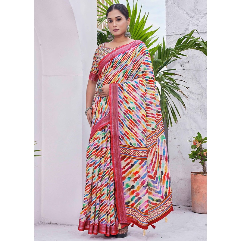 Multicolor Linen Silk Saree With Blouse Piece - JD986603500