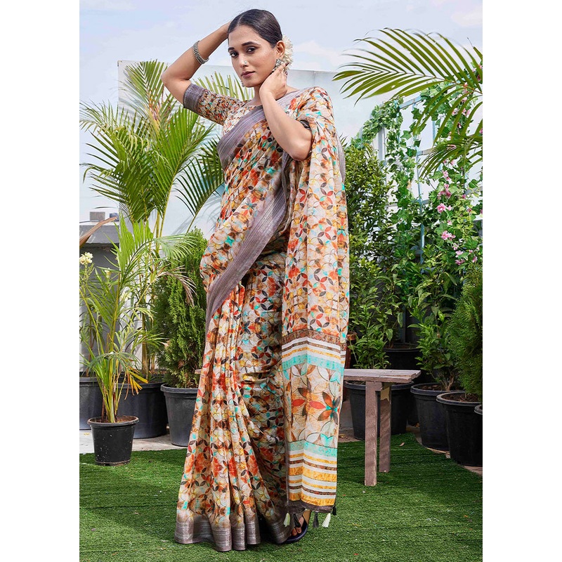 Multicolor Linen Silk Saree With Blouse Piece - JD986603501