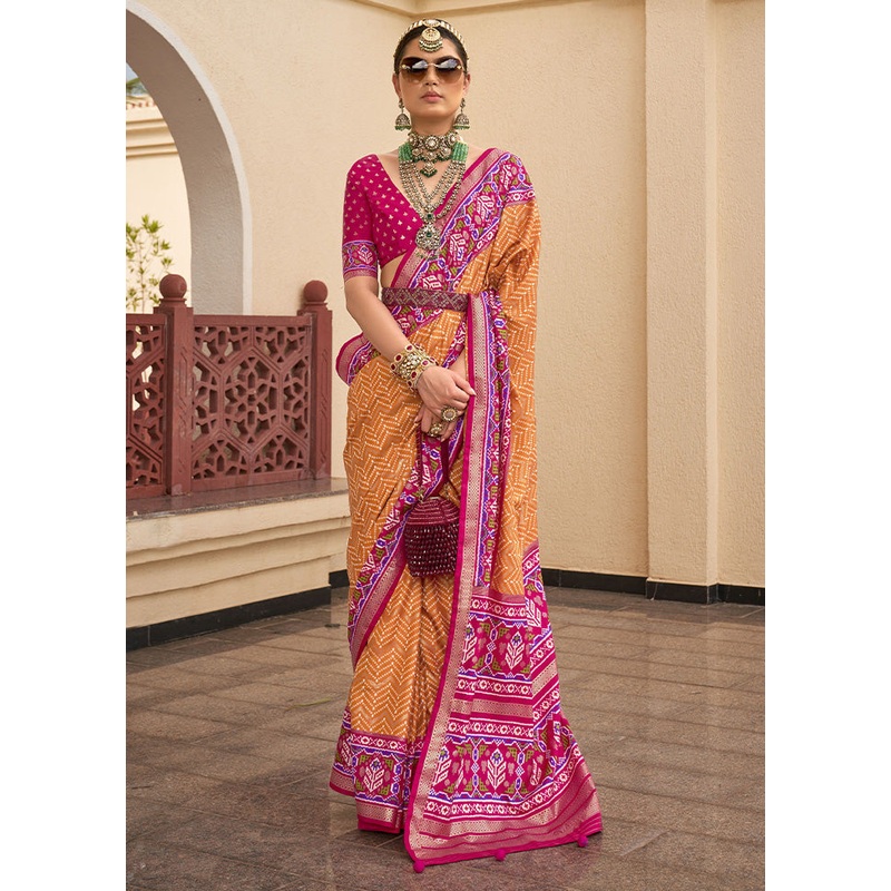 Orange Dupion Silk Saree With Blouse Piece - JD986603494