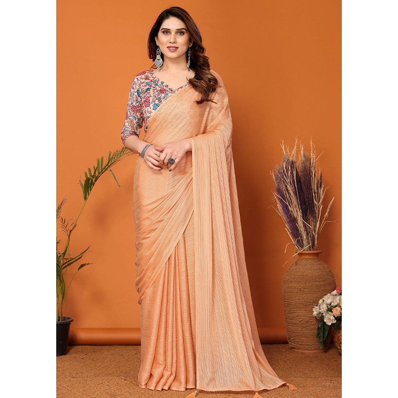 Orange Spun Silk Saree With Blouse Piece - JD986603627
