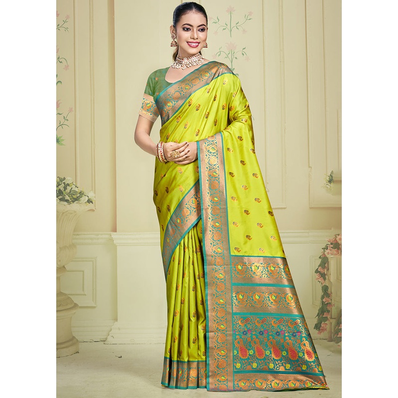 Parrot Green Dupion Silk Saree With Blouse Piece - JD986603573