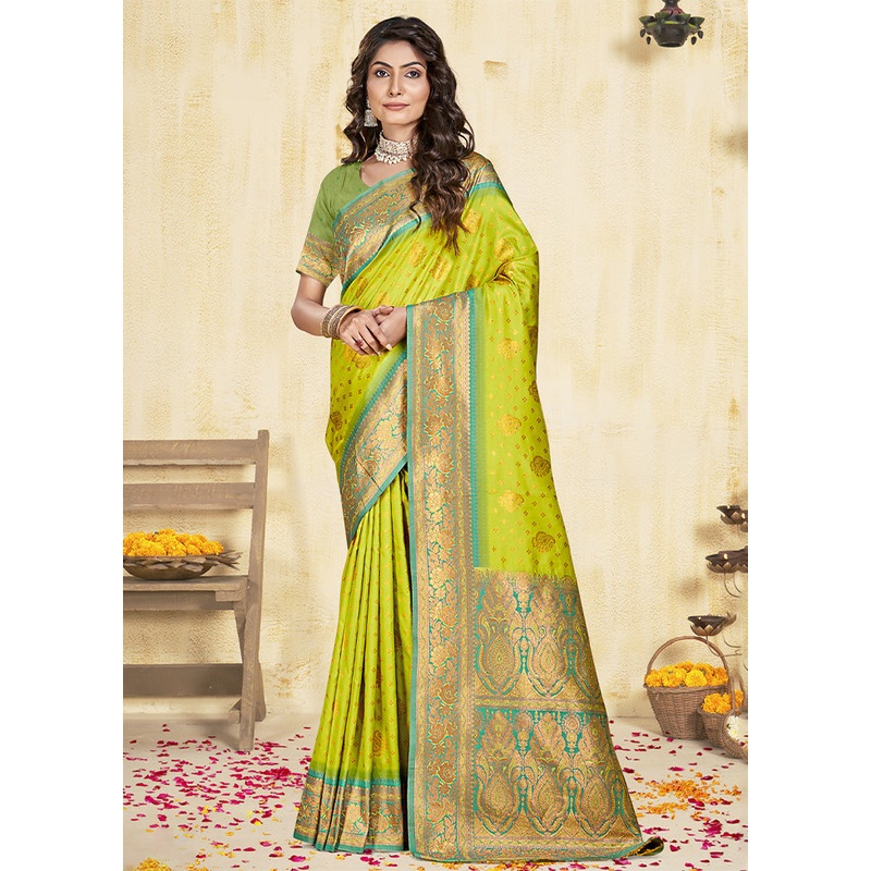 Parrot Green Dupion Silk Saree With Blouse Piece - JD986603574