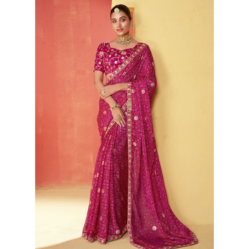 Pink Chiffon Silk Saree With Blouse Piece - JD986603486