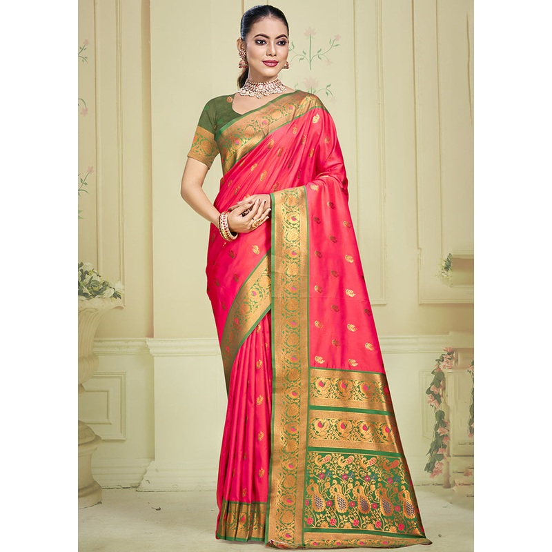 Pink Dupion Silk Saree With Blouse Piece - JD986603569