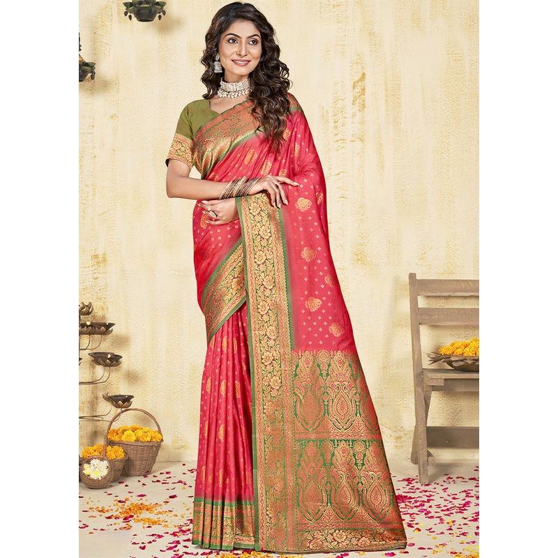 Pink Dupion Silk Saree With Blouse Piece - JD986603570