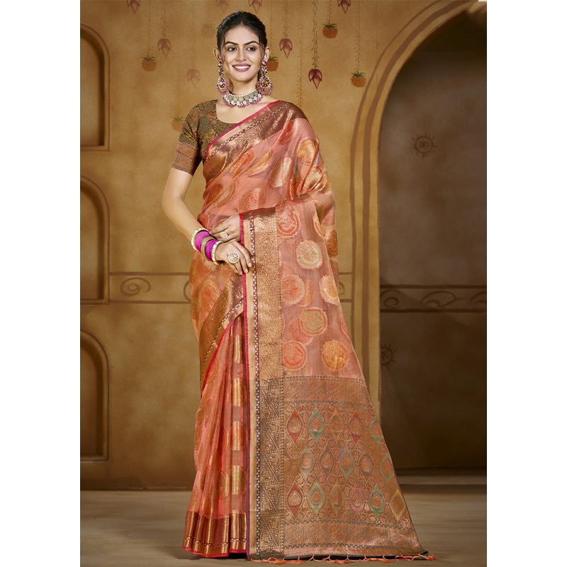 Pink Organza Saree With Blouse Piece - JD986603568