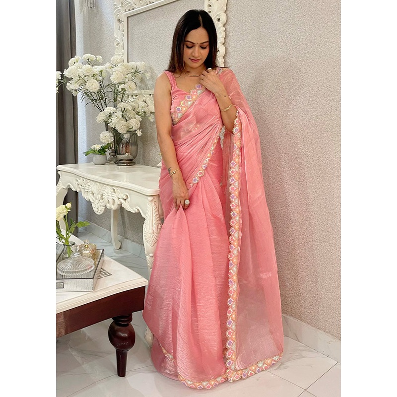 Pink Spun Silk Saree With Blouse Piece - JD986603618