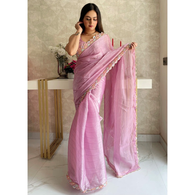 Pink Spun Silk Saree With Blouse Piece - JD986603619