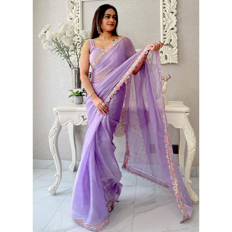 Purple Spun Silk Saree With Blouse Piece - JD986603612