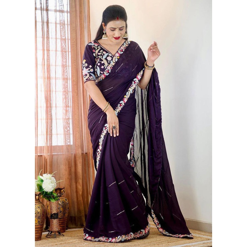Voilet Spun Silk Saree With Blouse Piece - JD986603607