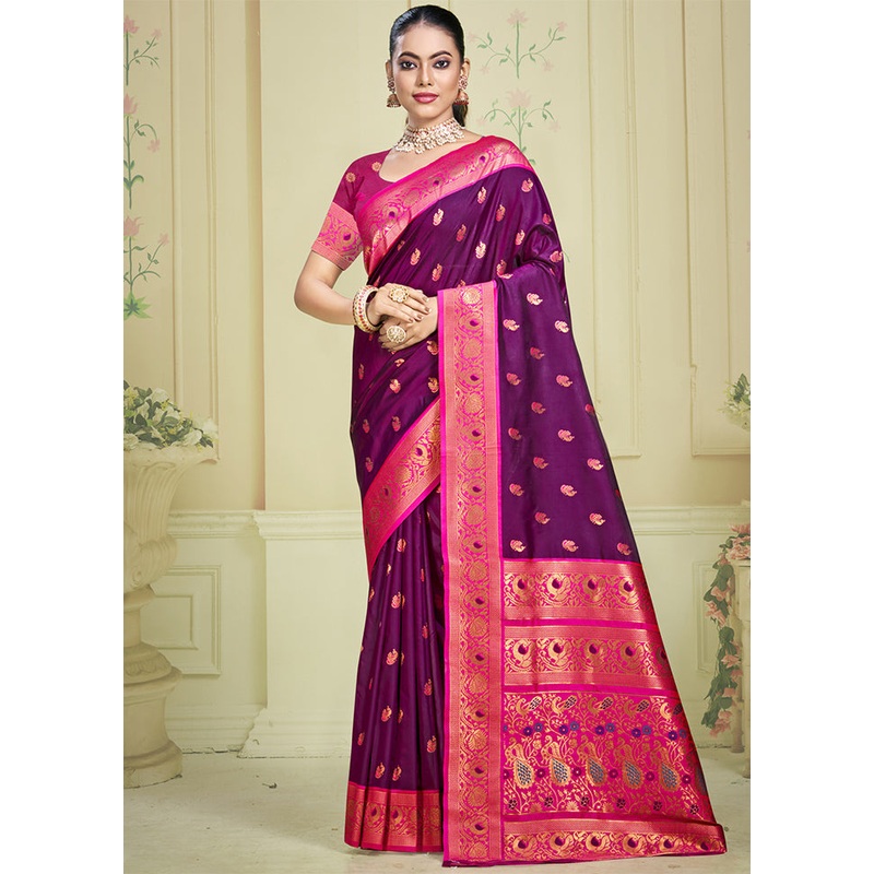 Wine Dupion Silk Saree With Blouse Piece - JD986603550